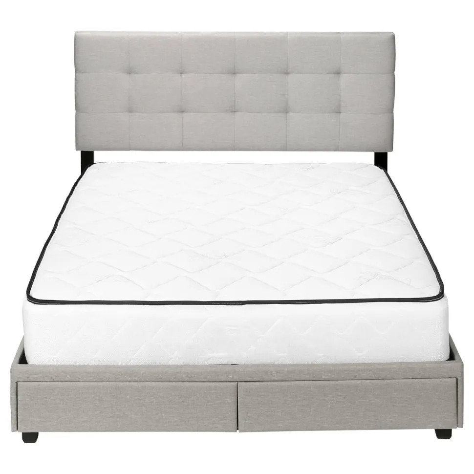 Bed, Queen Size, Bedroom, Frame, Upholstered, Grey Linen Look, Wood Legs, Transitional