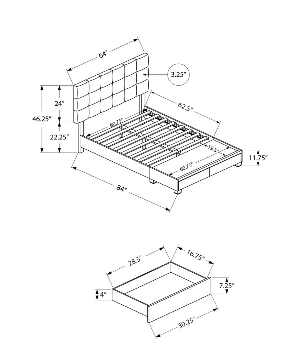 Bed, Queen Size, Bedroom, Frame, Upholstered, Grey Linen Look, Wood Legs, Transitional
