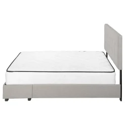 Bed, Queen Size, Bedroom, Frame, Upholstered, Grey Linen Look, Wood Legs, Transitional