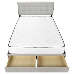 Bed, Queen Size, Bedroom, Frame, Upholstered, Grey Linen Look, Wood Legs, Transitional
