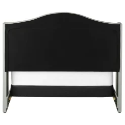 Bed, Queen Size, Bedroom, Frame, Upholstered, Grey Velvet, Chrome Trim, Traditional