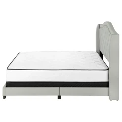 Bed, Queen Size, Bedroom, Frame, Upholstered, Grey Velvet, Chrome Trim, Traditional