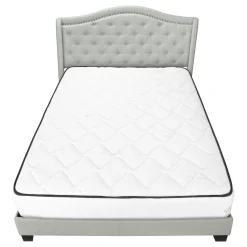 Bed, Queen Size, Bedroom, Frame, Upholstered, Grey Velvet, Chrome Trim, Traditional