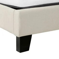 Bed, Queen Size, Bedroom, Frame, Upholstered, Beige Linen Look, Black Wood Legs, Transitional