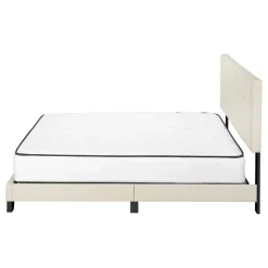 Bed, Queen Size, Bedroom, Frame, Upholstered, Beige Linen Look, Black Wood Legs, Transitional