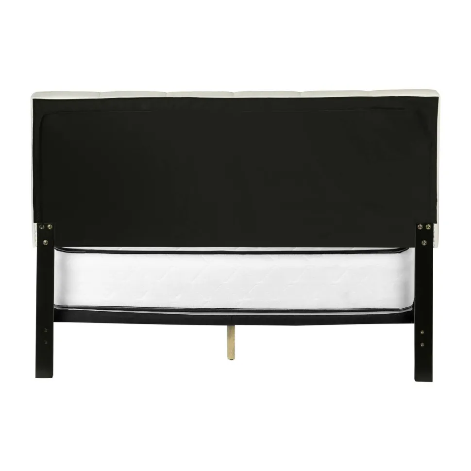 Bed, Queen Size, Bedroom, Frame, Upholstered, Beige Linen Look, Black Wood Legs, Transitional