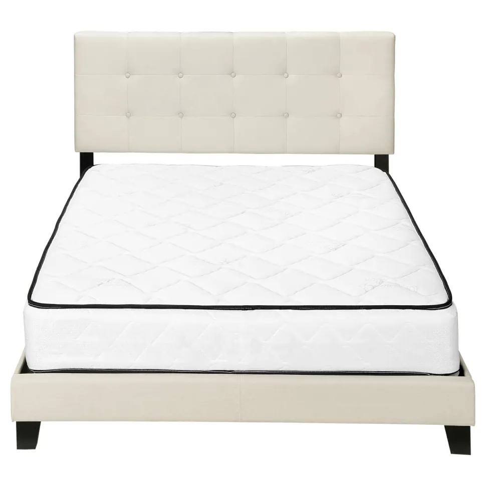 Bed, Queen Size, Bedroom, Frame, Upholstered, Beige Linen Look, Black Wood Legs, Transitional