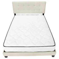 Bed, Queen Size, Bedroom, Frame, Upholstered, Beige Linen Look, Black Wood Legs, Transitional