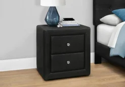 Bedroom Accent, Nightstand, End, Side, Lamp, Storage Drawer, Bedroom, Upholstered, Black Leather Look, Transitional