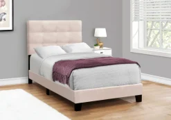 Bed, Twin Size, Upholstered, Bedroom, Frame Only, Youth, Teen, Juvenile, Pink Velvet, Transitional