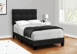 Bed, Twin Size, Upholstered, Bedroom, Frame Only, Youth, Teen, Juvenile, Black Velvet, Transitional
