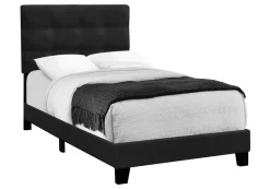 Bed, Twin Size, Upholstered, Bedroom, Frame Only, Youth, Teen, Juvenile, Black Velvet, Transitional