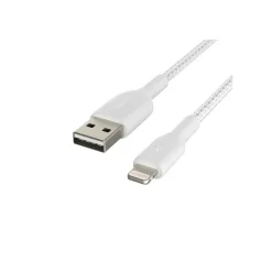 Belkin BoostCharge Braided USB-A To Lightning Cable - 6.6ft/2M, White