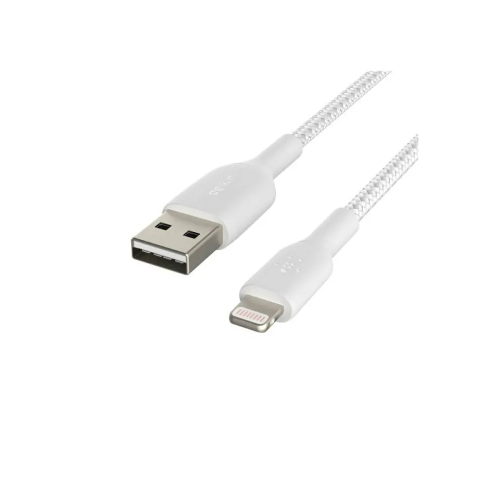 Belkin BoostCharge Braided USB-A To Lightning Cable - 6.6ft/2M, White