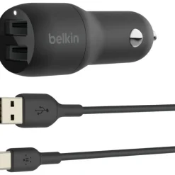 Belkin BoostCharge Dual USB-A Car Charger 24W + USB-A to USB-C Cable