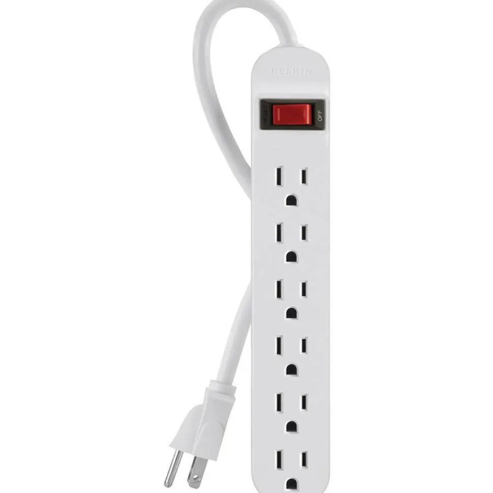 Belkin 6-Outlet Power Strip - 3ft Cord - Straight Plug - On-Off Switch - White