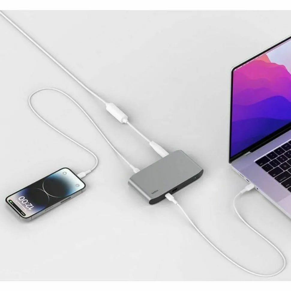 Belkin Thunderbolt 4 5-in-1 Multiport Core Hub - USB 4 - 40 Gbps - 96W - 4xTB4 USB-C, 1xUSB-A - Docking Station - Grey