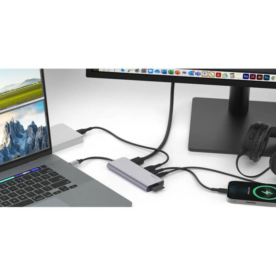 Belkin USB-C 7-in-1 Multiport Adapter, Laptop Docking Station, 2x USB-A 3.1 Gen 2, 4k HDMI 2.0, 100W Power Delivery 3.0