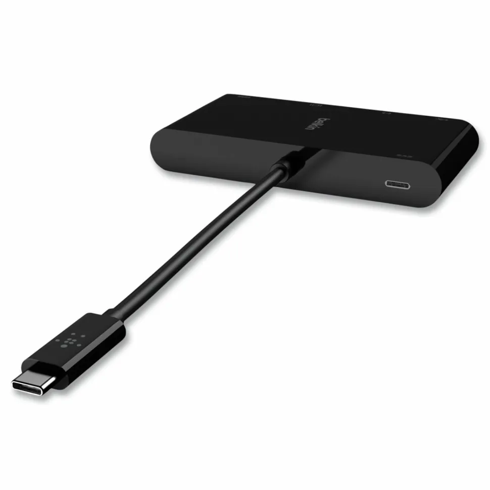 Belkin USB-C Multimedia + Charge Adapter, 4K HDMI/USB-A/USB-C/VGA, 4.9 ft, Black