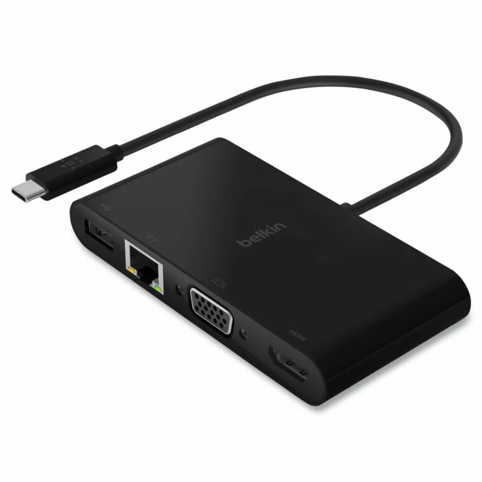 Belkin USB-C Multimedia + Charge Adapter, 4K HDMI/USB-A/USB-C/VGA, 4.9 ft, Black