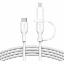 Belkin 60W 2-in-1 USB-C to USB-C and Lightning Cable - 480 Mbps - Braided - M/M - 5ft/1.5m - White