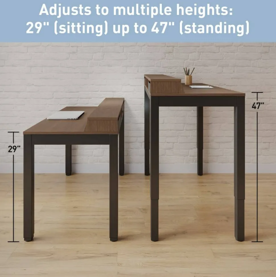 Bellano 48"W 4-Leg Electric Height-Adjustable Standing Desk with Hutch, Walnut/Black, BIFMA Compliant