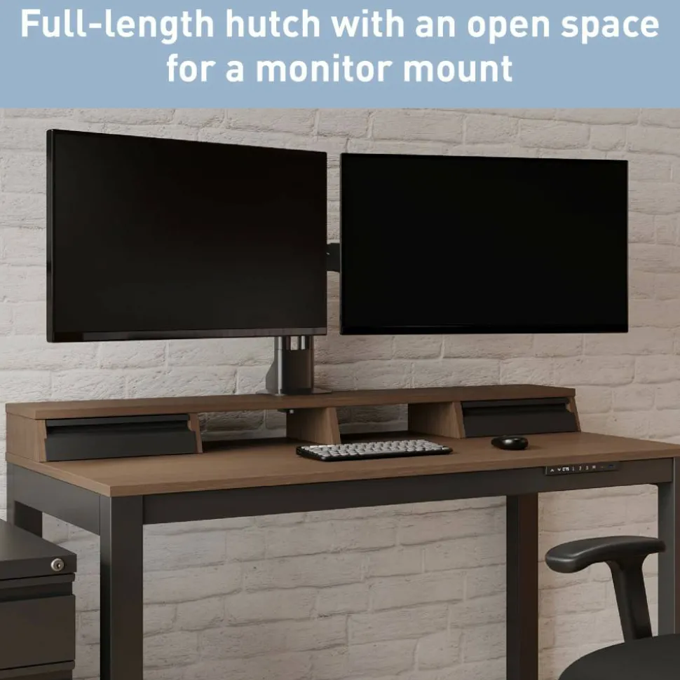 Bellano 48"W 4-Leg Electric Height-Adjustable Standing Desk with Hutch, Walnut/Black, BIFMA Compliant