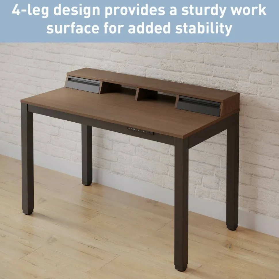 Bellano 48"W 4-Leg Electric Height-Adjustable Standing Desk with Hutch, Walnut/Black, BIFMA Compliant