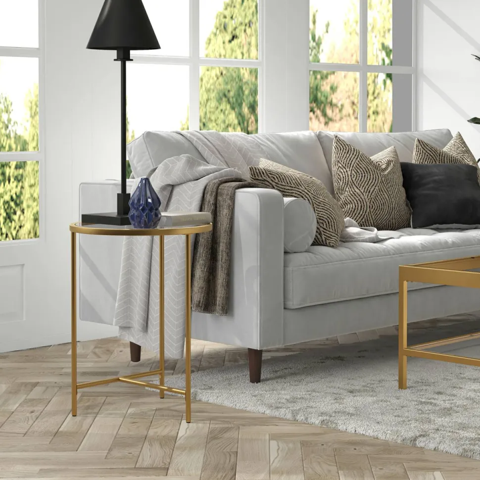 Berenson 18" Wide Round Side Table with Glass Top in Gold