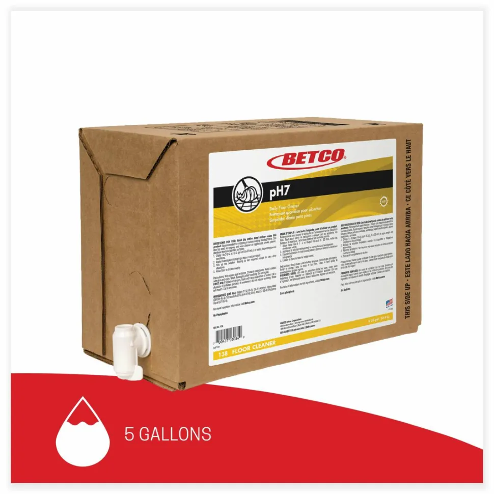 Betco pH7 Floor Cleaner, Lemon Scent, 5 gal Bag-in-Box