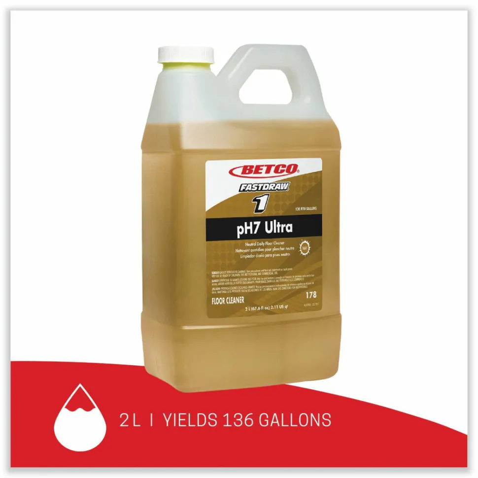 Betco pH7 Ultra Neutral FastDraw Cleaner, Lemon Scent, 2 L Bottle, 4/Carton