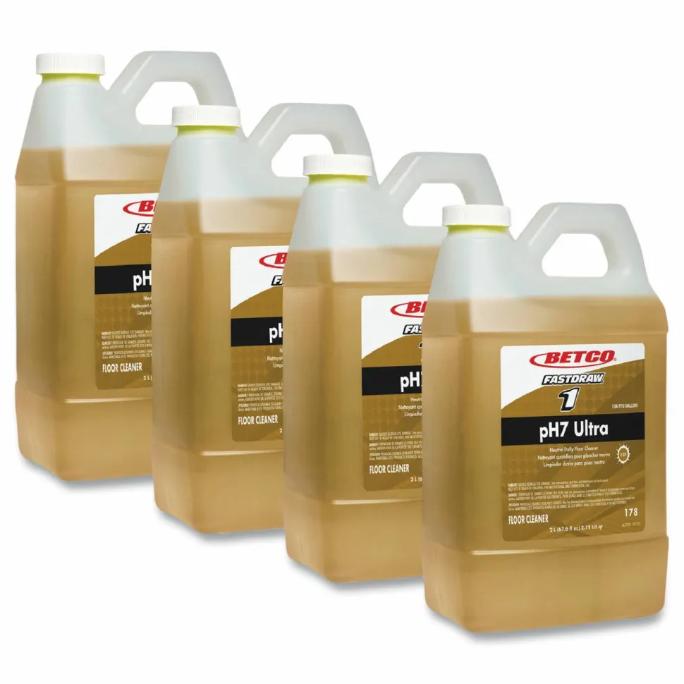 Betco pH7 Ultra Neutral FastDraw Cleaner, Lemon Scent, 2 L Bottle, 4/Carton