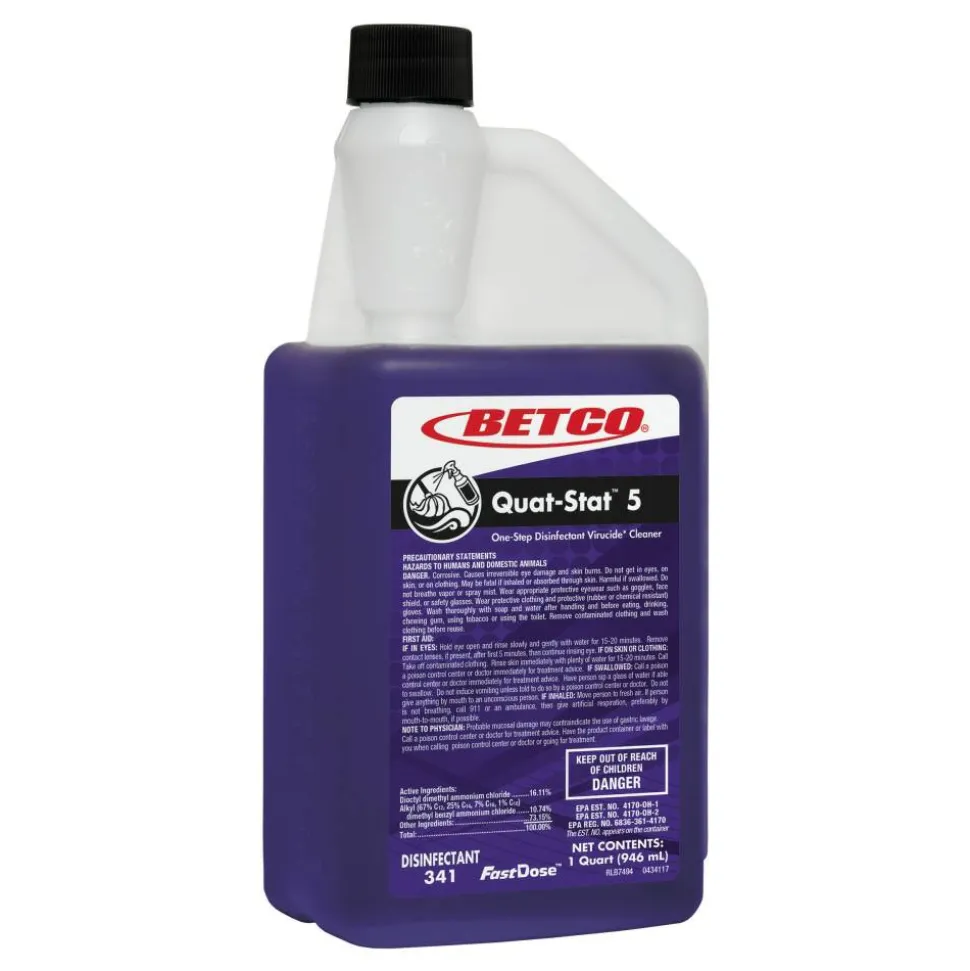 Betco Quat-Stat 5 Concentrated Cleaning Solution, 39 Oz, Lavender Scent, Pack Of 6