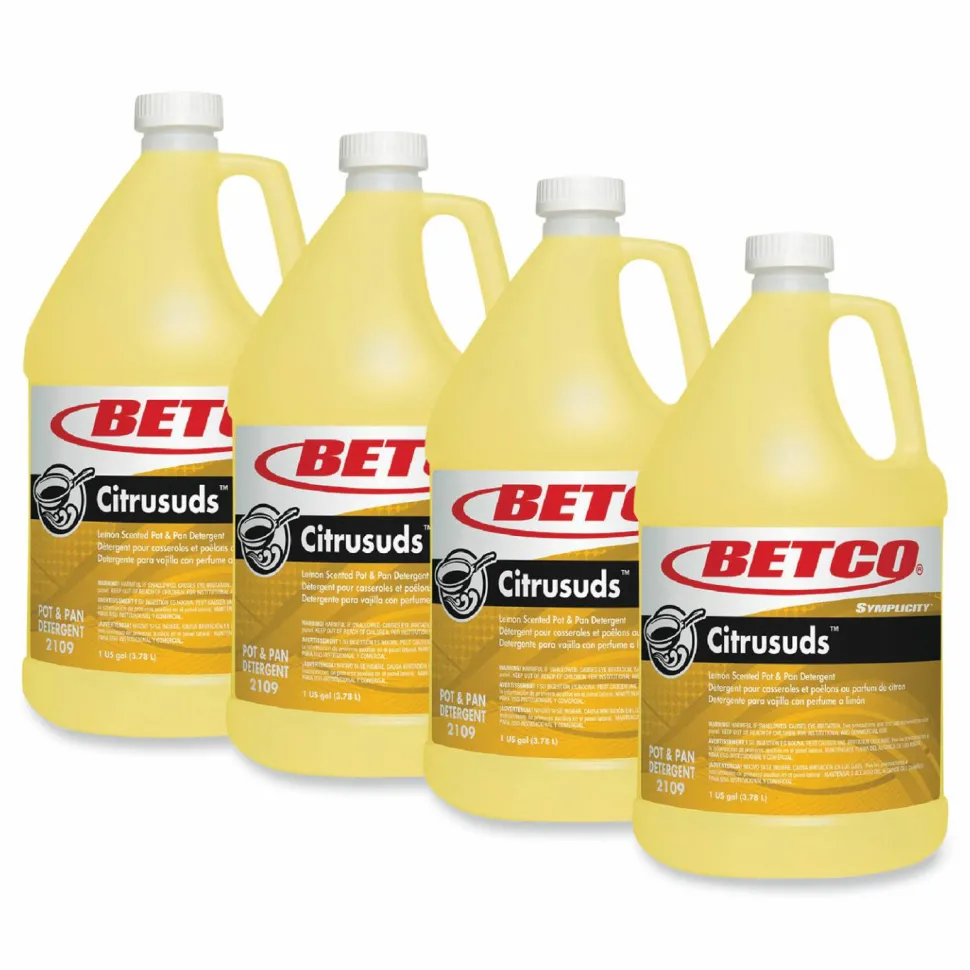 Betco Symplicty Citrusuds Manual Dishwashing Detergent, Lemon Scent, 1 gal Bottle, 4/Carton