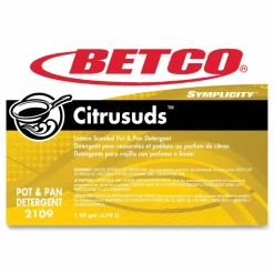 Betco Symplicty Citrusuds Manual Dishwashing Detergent, Lemon Scent, 1 gal Bottle, 4/Carton
