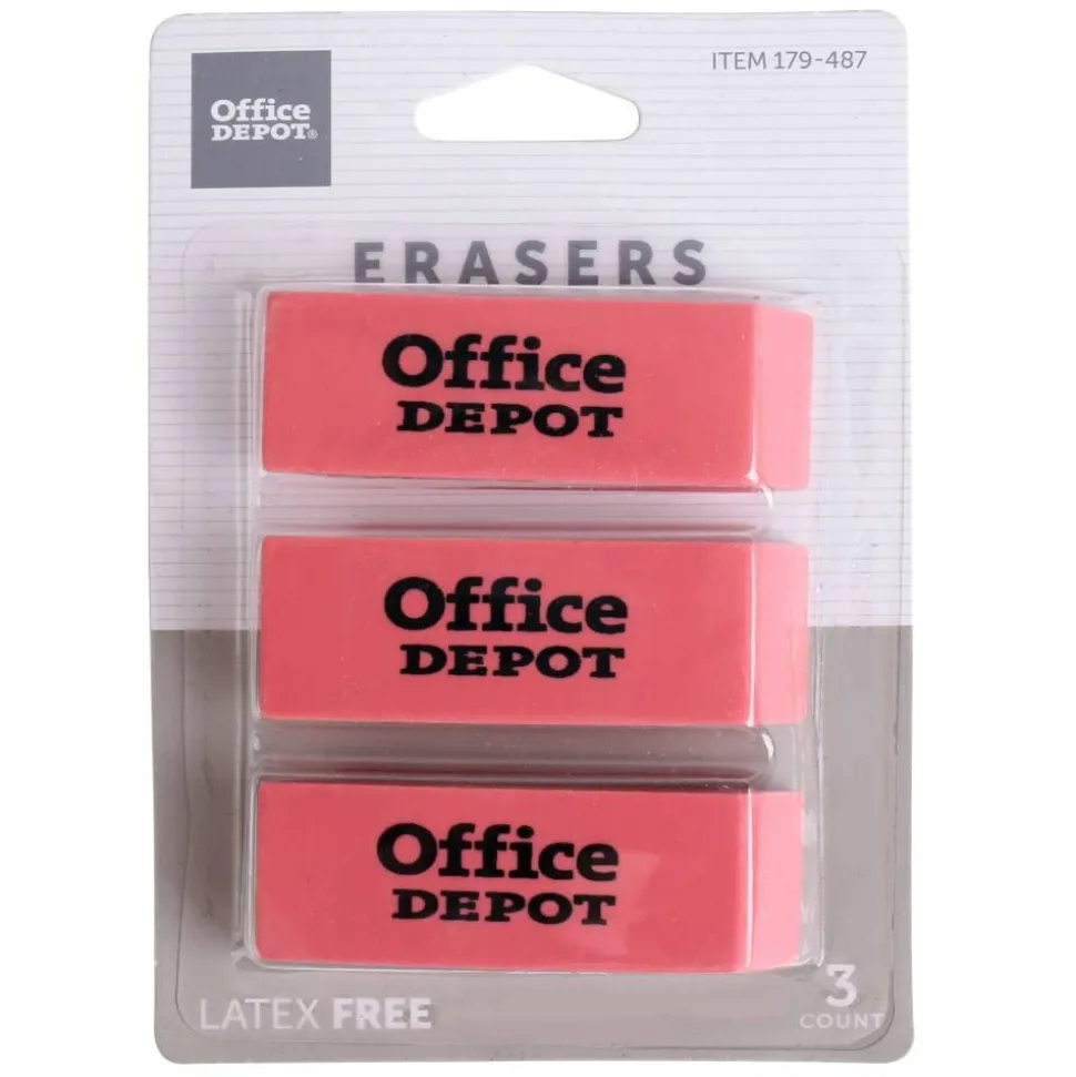Beveled Erasers, Pink, Pack Of 3 Erasers