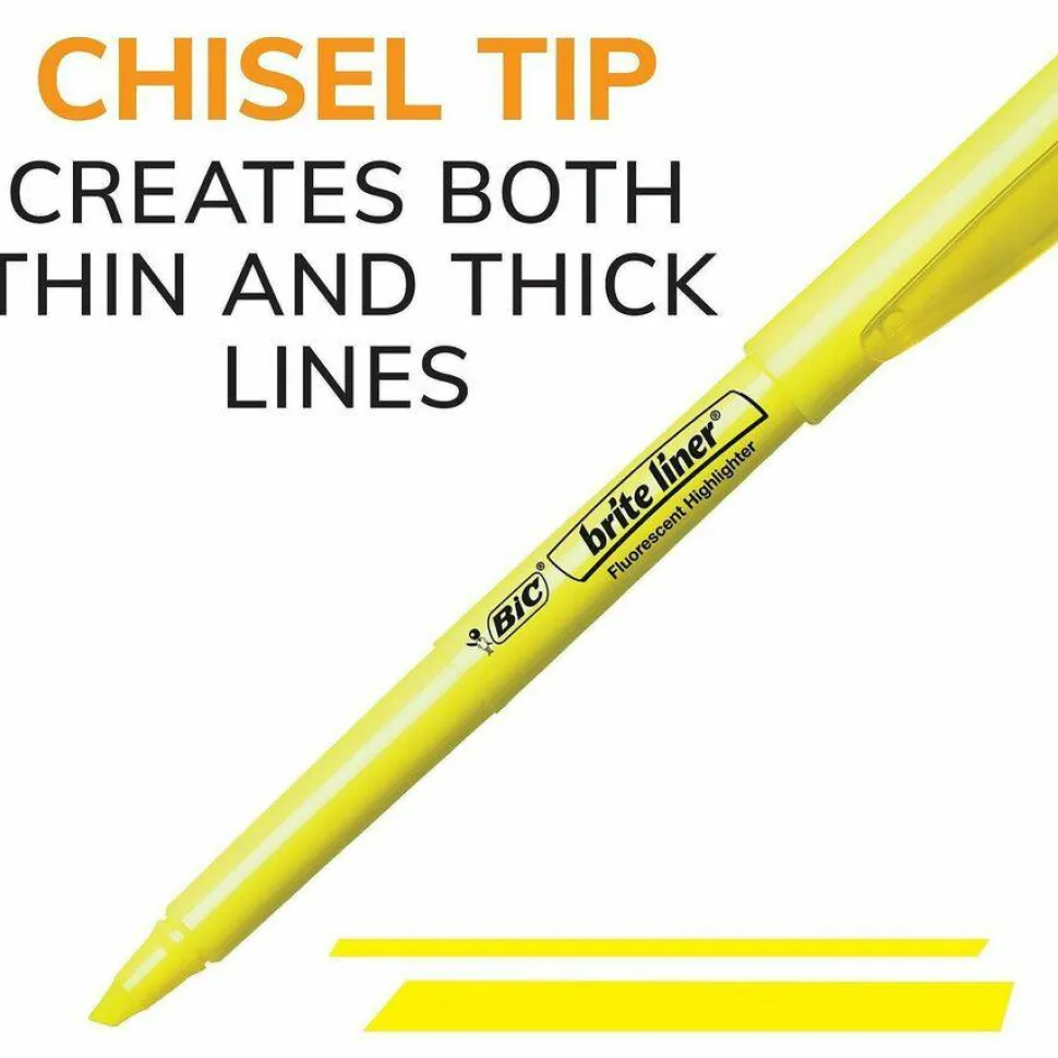 BIC Brite Liner Highlighters, Chisel Tip, Blue, Box Of 12