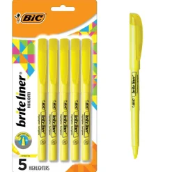 BIC Brite Liner Highlighters, Chisel Point, Yellow, Pack Of 5 Highlighters