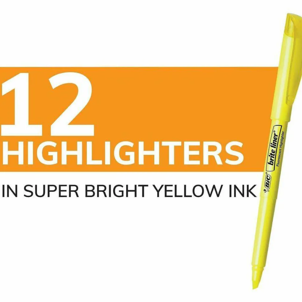 BIC Brite Liner Highlighters, Chisel Tip, Yellow, Box Of 12