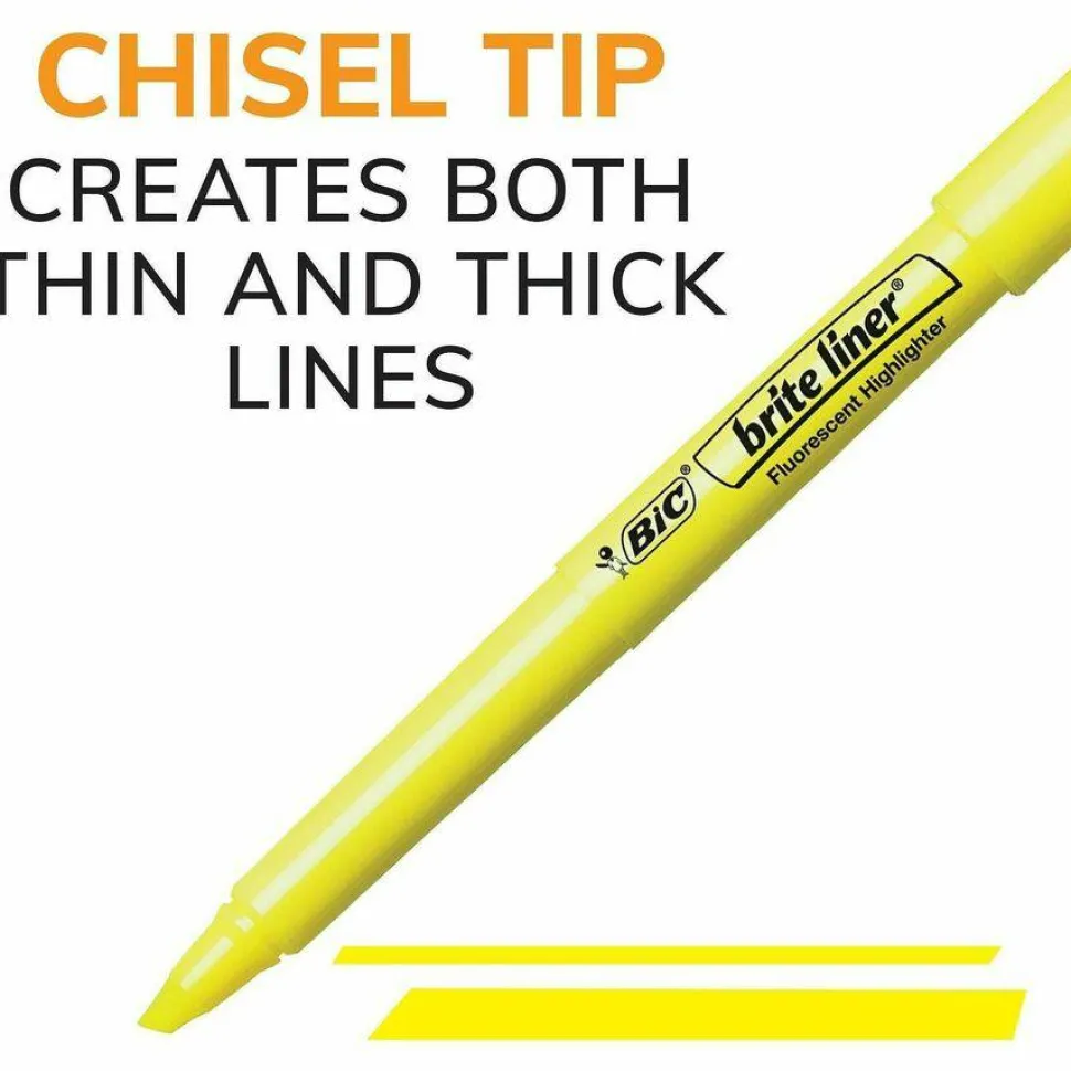 BIC Brite Liner Highlighters, Chisel Tip, Yellow, Box Of 12