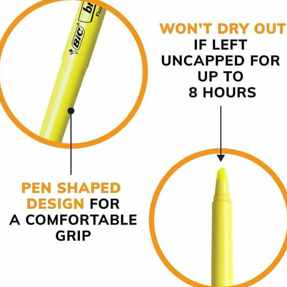 BIC Brite Liner Highlighters, Chisel Tip, Yellow, Box Of 12