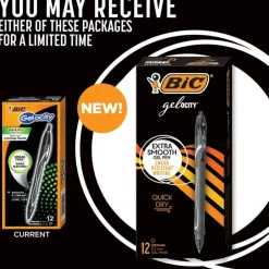 BIC Gelocity Quick Dry Retractable Gel Pens, Medium Point, 0.7 mm, Black Barrel, Black Ink, Pack Of 12