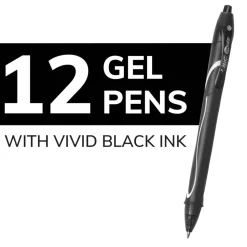 BIC Gelocity Quick Dry Retractable Gel Pens, Medium Point, 0.7 mm, Black Barrel, Black Ink, Pack Of 12