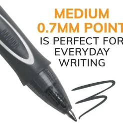 BIC Gelocity Quick Dry Retractable Gel Pens, Medium Point, 0.7 mm, Black Barrel, Black Ink, Pack Of 12