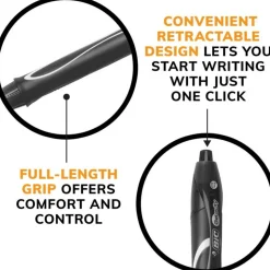 BIC Gelocity Quick Dry Retractable Gel Pens, Medium Point, 0.7 mm, Black Barrel, Black Ink, Pack Of 12