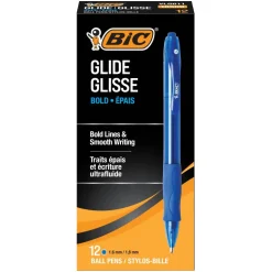 BIC Glide Bold Ballpoint Pens, Bold Point, 1.6 mm, Translucent Barrel, Blue Ink, Pack Of 12 Pens