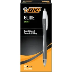BIC Glide Exact Retractable Ballpoint Pens, Fine Point, 0.7 mm, Gray Barrel, Black Ink, Pack Of 12 Pens