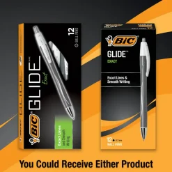 BIC Glide Exact Retractable Ballpoint Pens, Fine Point, 0.7 mm, Gray Barrel, Black Ink, Pack Of 12 Pens