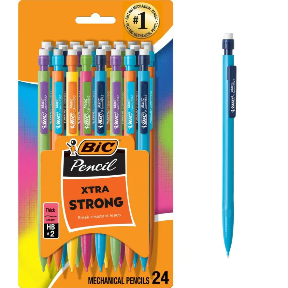 BIC Mechanical Pencils, Xtra Strong, 0.9 mm, Assorted Barrel Colors, Pack Of 24 Pencils