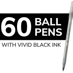 BIC Round Stic Ballpoint Pens, Medium Point, 1.0 mm, Translucent Barrel, Black Ink, Pack Of 60 Pens